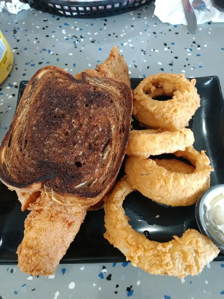 Fried Cod Sandwich and Onion Rings